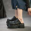 Johnature British Style Genuine Leather Round Toe Thick Heel Slippers Comfortable Thick Soled Women's Shoes