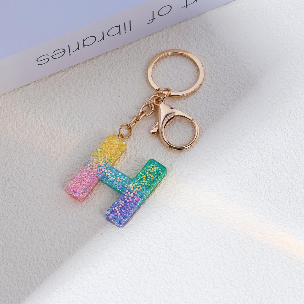 Resin Rainbow Color English Alphabet Tassel Keychain Creative Premium Crystal Epoxy Pendant Bag Pendant