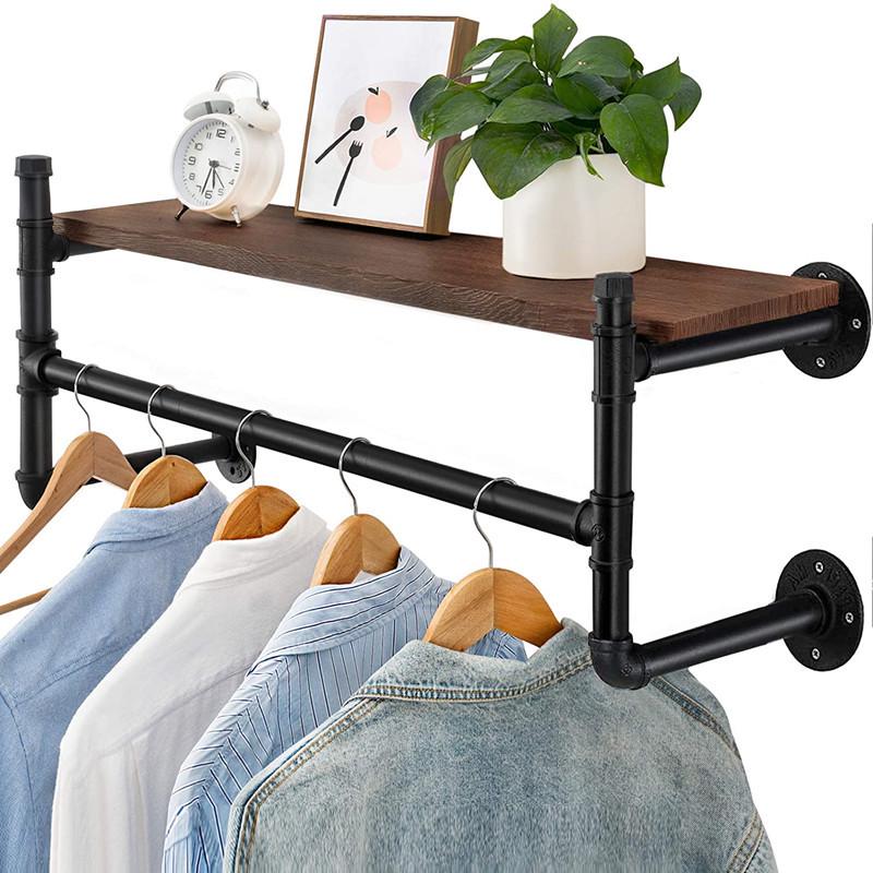 Industrial Style Wall-Mounted Clothing Display Rack with Water Pipe Design