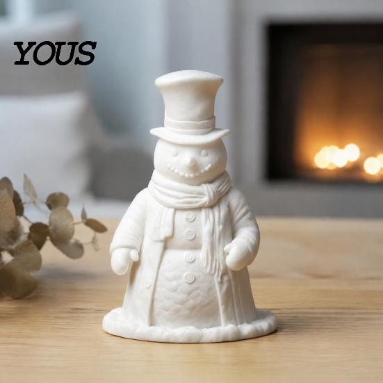 Winter Holiday Home Decor 3D Printed Gentleman Snowman Figurine, Decorative Desktop Ornament, DIY Paintable Handicraft Hobby Supply Statue for