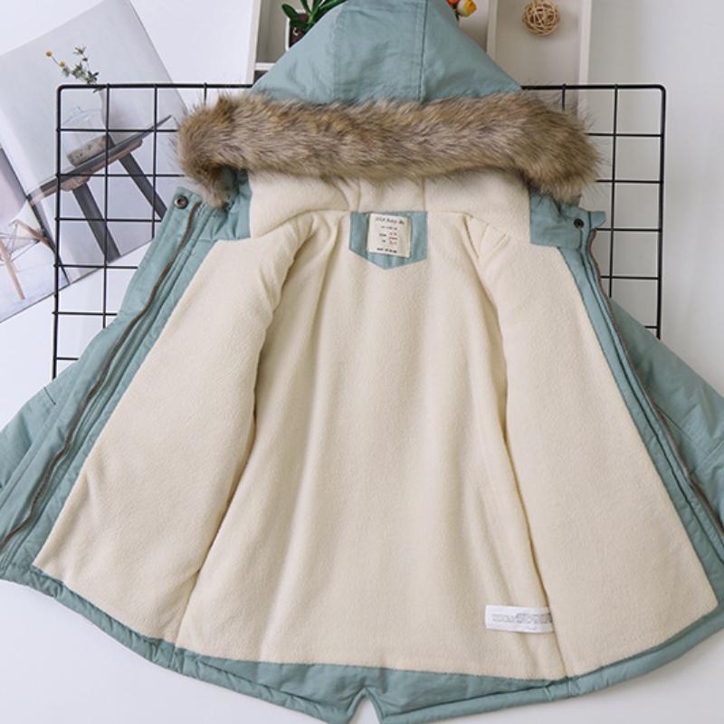 Girls Cotton-padded Coats Velvet and Thickened Winter Outerwear Fashion Hoodie Jacket Children Clothing