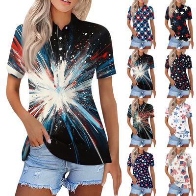 Women's Fashion Casual Lapel Short Sleeve Print Shirt Women's Button Up Tops