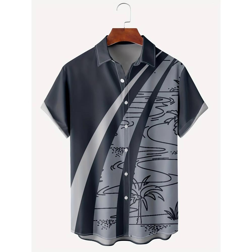 Men's Hawaiian Beach Resort Casual Shirt Summer Fashion Loose Weave Breathable Short-Sleeved Striped Print Loose Streetwear