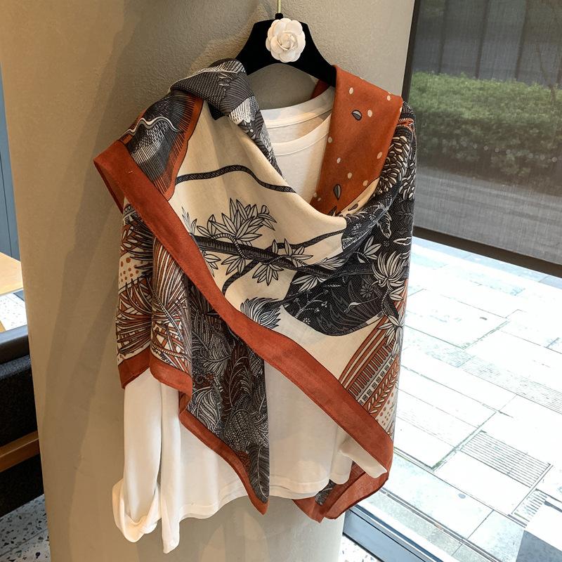 High-End Temperament Mountains And Rivers Printing 130 Square Scarves Silk Wool Texture Silk Scarves Shawl Warm Scarves Shawl Silk Scarves Tide
