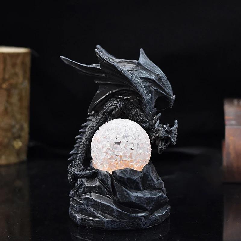1 Pc Color Change Lava Resin Base Dragon Statues Luminescent Dinosaur Holy Dragon Battle Dragon Home Desktop Sculpture Kids Gifts