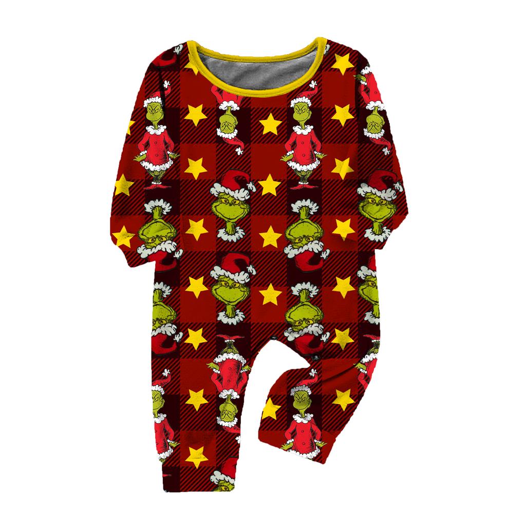 Christmas Family Matching Pajamas Set, Mother Child Baby Cartoon Print Pajamas Home Clothes Set
