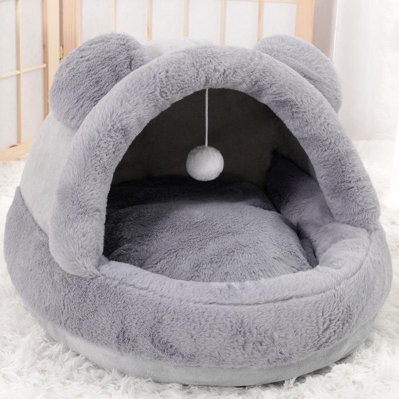 Warm Pet Bed with Plush Cute Bear Nest for Cats Dogs Thickened Winter Cat Bed Universal Four Seasons Pet House