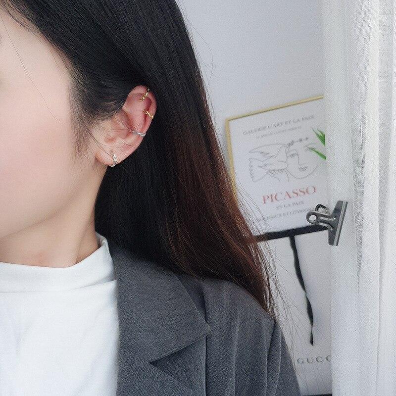 LKO Real 925 Sterling Silver Trendy Ear Cuff For Girl  Retro Circle Clip-on Simple Earrings For Women Jewelry