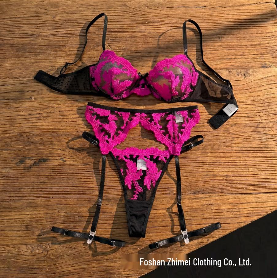 Y Cross-Border Transparent Mesh Lingerie Set: Sexy Three-Piece Women's See-Through Bra