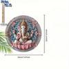 2D Flat Surface Indian Sacred Wood Hanging Sign- Auspicious Deity Wall Art, Exquisite Floral Design, Round Wood Plaque, Used for Home and Office
