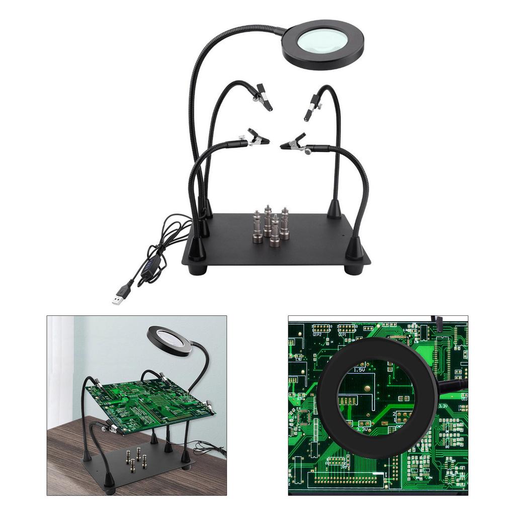 Multifunctional Helping Hands Soldering Station with 6x Magnifying Glass Light Soldering Aid Fixture for Precise Repairs