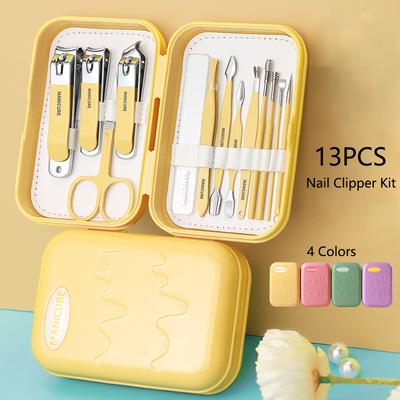 Kit Portatif de 13 Pièces Coupe-ongles Ensemble de Coupe-ongles en Acier Inoxydable pour la Maison, Outils de Coupe d'Ongles Râpe à Ongles Cure-oreilles Pince à Cuticules