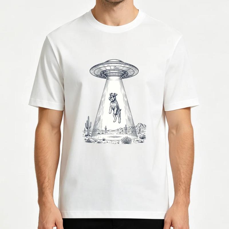 Schnauzer Dog Lover Modal Tee Alien UFO Abduction Desert Cactus Print Unisex Comfort Daily Short Sleeve TShirt Tee XSX3XL