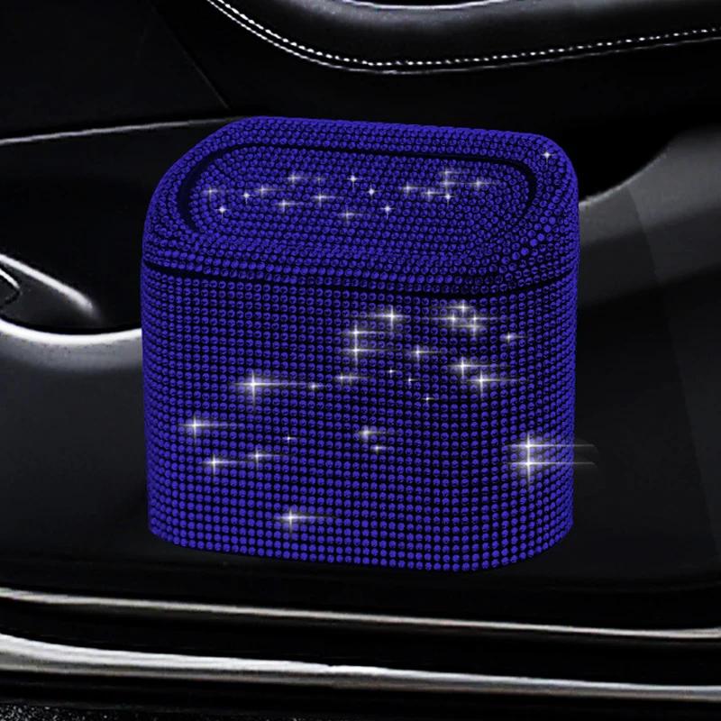 Luxury Bling Rhinestone Car Trash Bin Hanging Garbage Dust Case Storage Box Pressing Type Trash Can Auto Interior Accessories