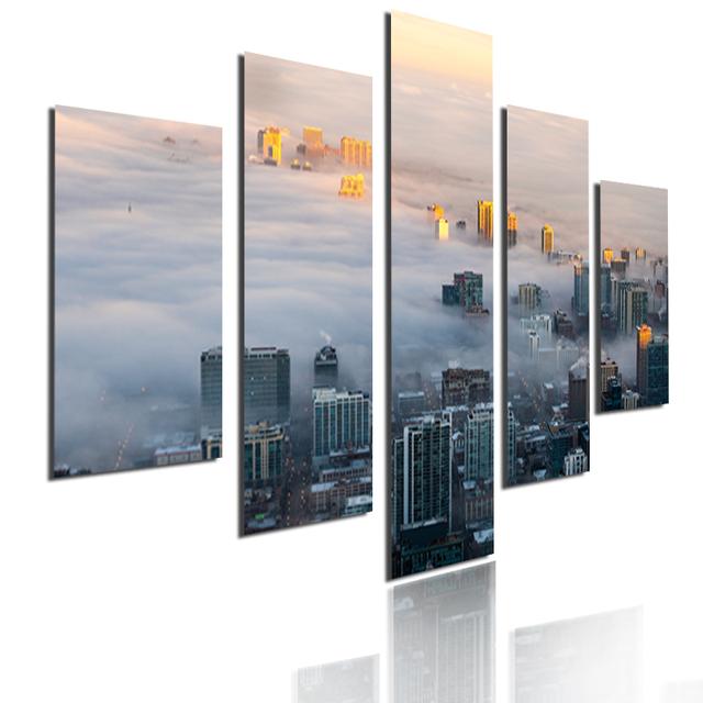 

Плакат с шумным городом, 5 шт., модульная картина, HD печатная настенная живопись, современный Метрополис, небоскребы, холст, картина для домашнего декора 20x35cm*2 20x45cm*2 20x55cm*1