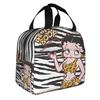 LDU Betty Boop Cartoon Black Lunch Bag, Bento Box, Insulated/Cooler Bag with Zipper, Compact, Soft Cooler Bag, Tote/Eco Bag