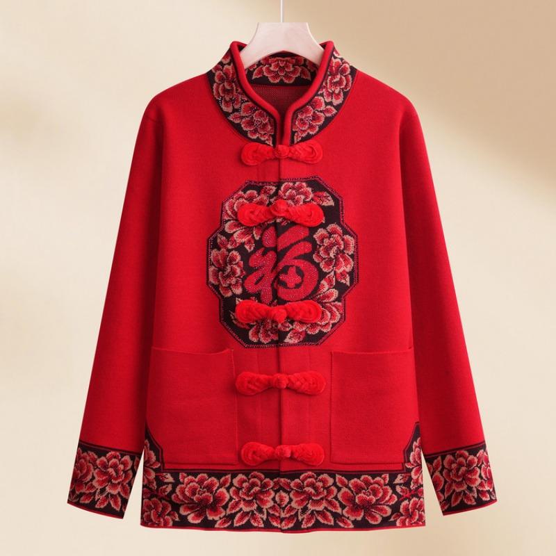Mom Chinese New Year clothes spring and autumn sweater, the elderly grandma clothes in the coat new knitted sweater
