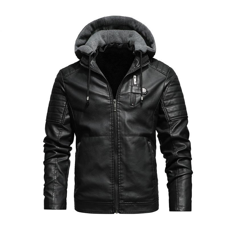 Winter Men's Thicken Fleece Lined PU Leather Jacket Motorcycle Casual Warm Biker Riding Coat Waterproof Windproof Outerwear For Cold Weather
