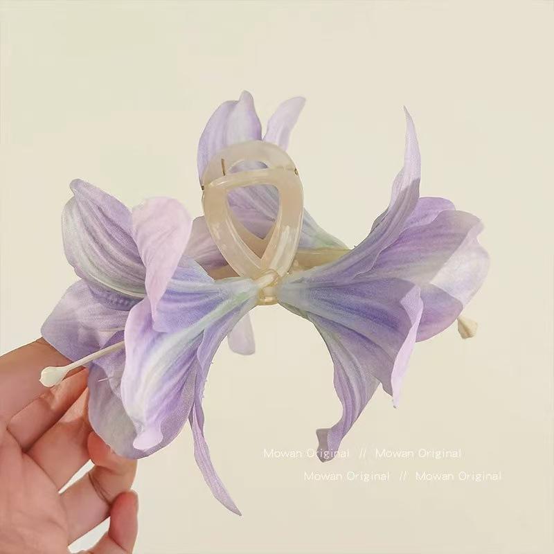 Fashion Lily Flower Hair Clip Crab For Women Girls Elegant Fairy Large Hair Claw Jaw Shark Hairpins Sweet Hair Accessories