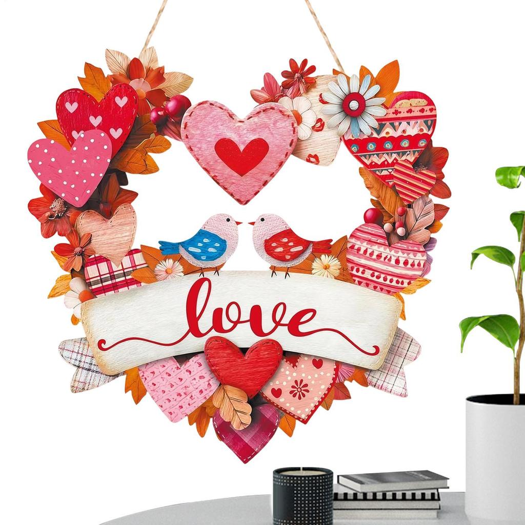 Valentine's Day Door Sign Wooden Valentine Heart Porch Sign Decor Front Door Wreath Decorations For Porch Farmhouse Wall Window