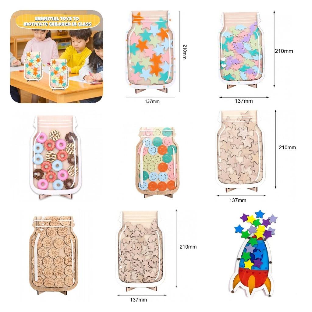 Colorful Wooden Star Reward Jar For Kids With 25 Adorable Star Tokens For Learning Discipline And Motivation In Home And Office Settings
