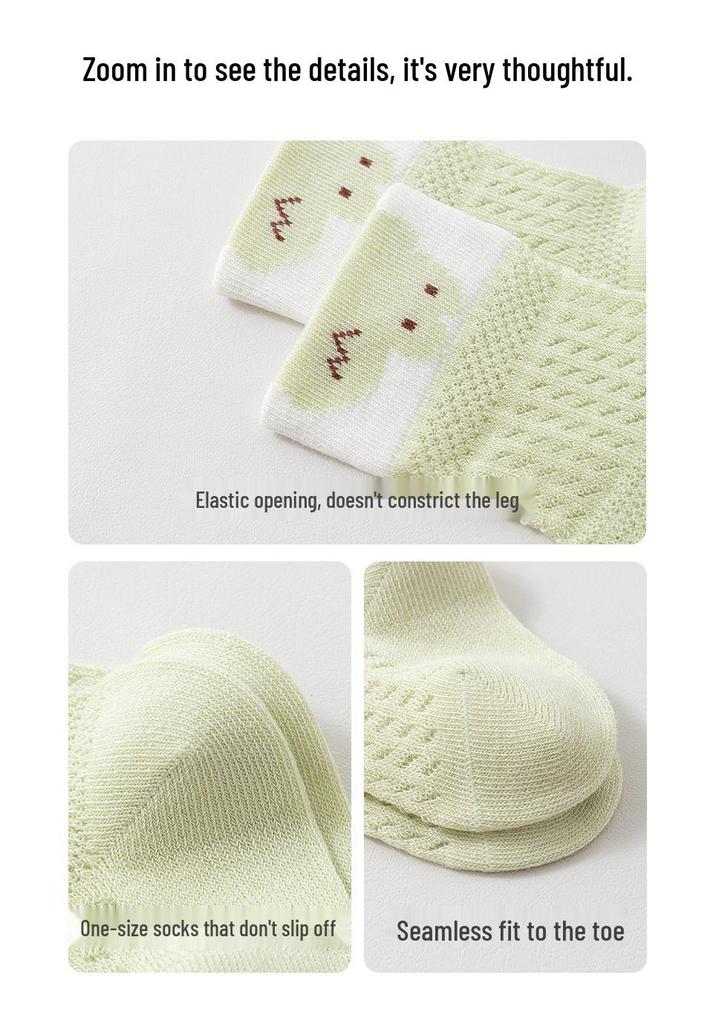Three-Pair Pack: Breathable Baby Mid-Calf Cartoon Socks with Loose Cuff for Infants and Toddlers