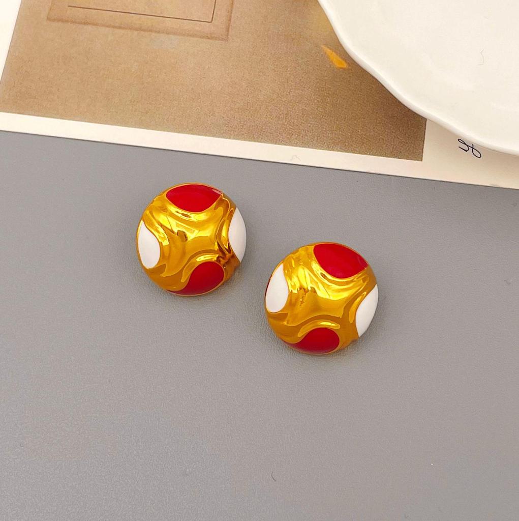 18k Gold-Plated Vintage Enamel Round Earrings with 925 Silver Posts