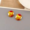 18k Gold-Plated Vintage Enamel Round Earrings with 925 Silver Posts