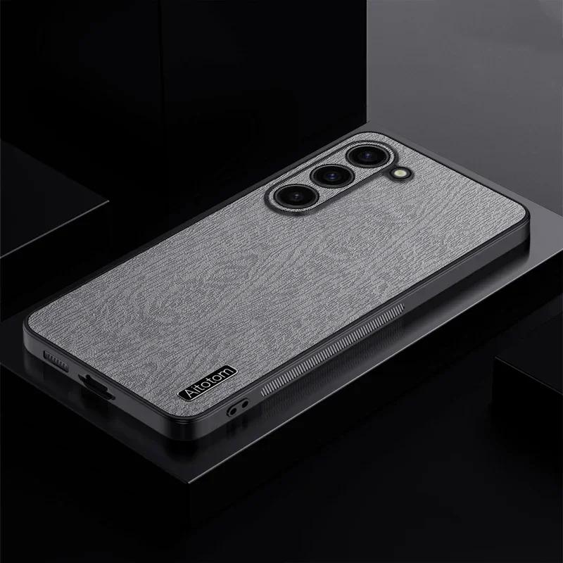 Leather Wood Pattern Case for Samsung Galaxy S24 Ultra S23 S22 S21 Plus Note 20 M55 5G Shockproof Silicone Back Protection Case