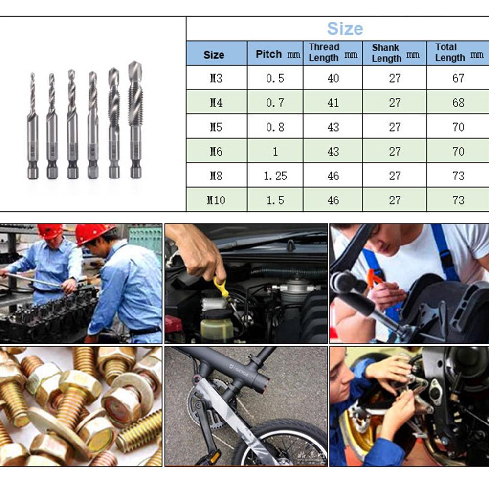 

6pcs set Drill Tap Combination Bit HSS Deburr Countersink Bit Set 1 4 Inch Shank for Max. 5mm Thickness Soft Metal