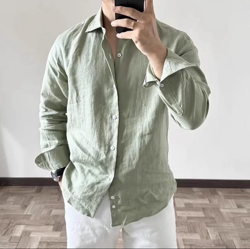 Men's High-End Cotton Linen Crinkled Shirt - Loose, Breathable, Long Sleeve, Sun Protection, Casual Versatile Top