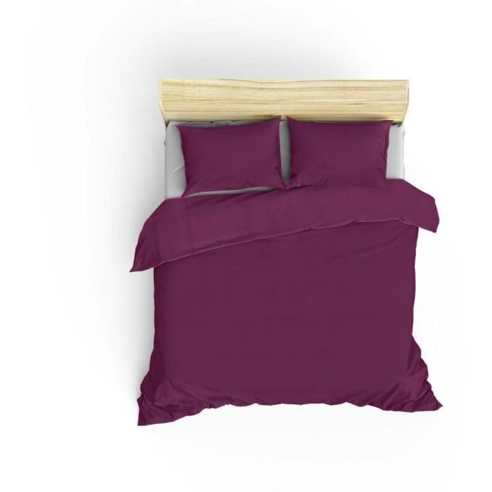 Parure de lit - 1 housse de couette 220 x 240 cm + 2 taies d'oreiller 60 x 60 cm - 100% coton renforcé - Violet