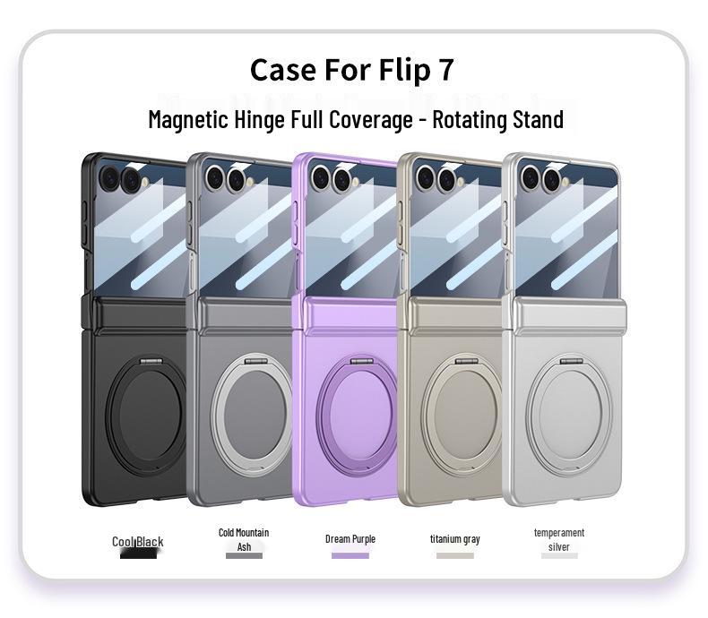Samsung Z Flip7 Magnetic Case with Rotating Stand and Full Coverage Hinge Protection