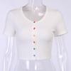Summer Ribbed Tops Sexy Colorful Buttons T Shirt Short Sleeve Crop Top