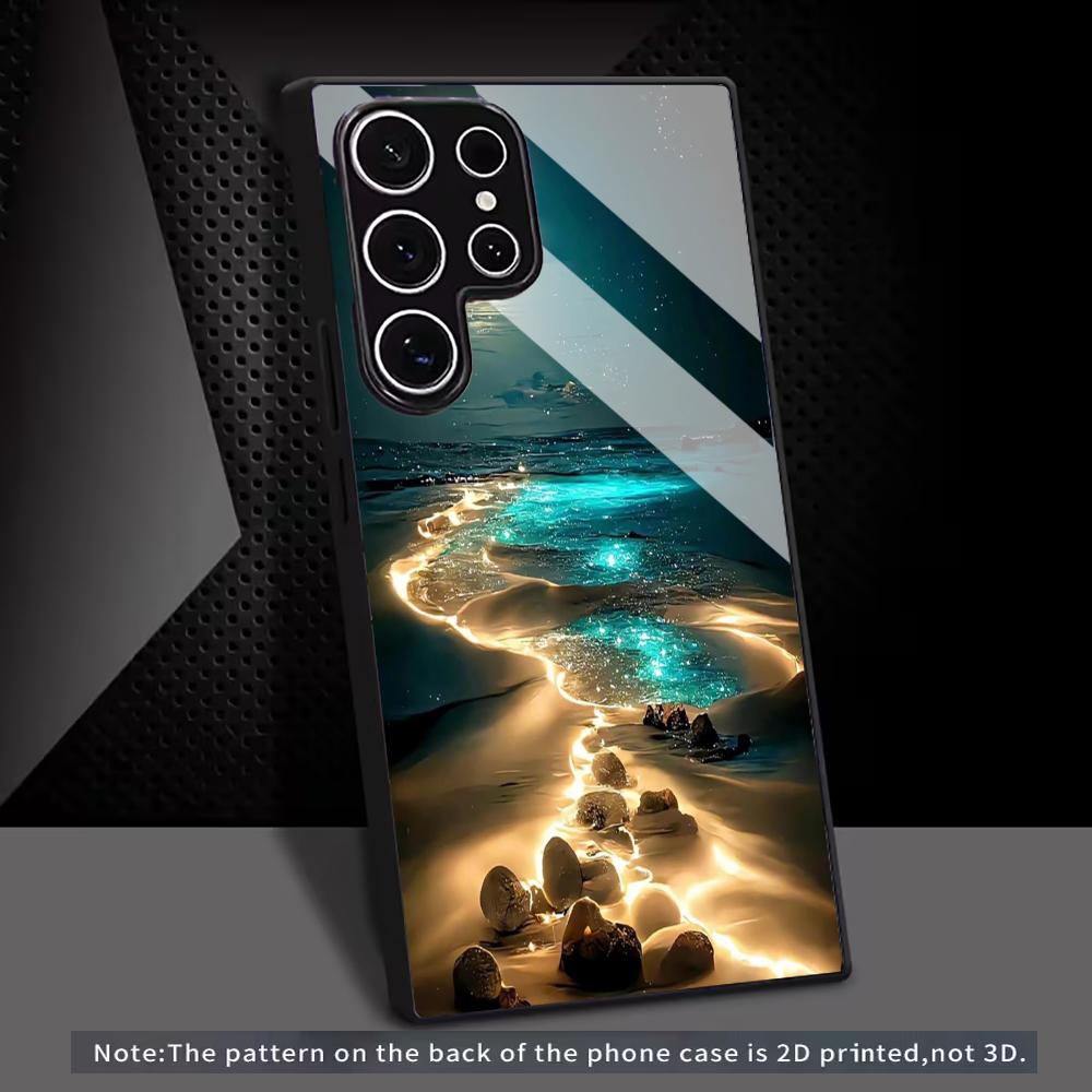 Pakrantės vaizdas stiklinis telefono dėklas, skirtas Samsung Galaxy S26 S25 S24 S22 S23 Ultra S21 S20 Plus 5G, neslystantis, pilnas dangtelis