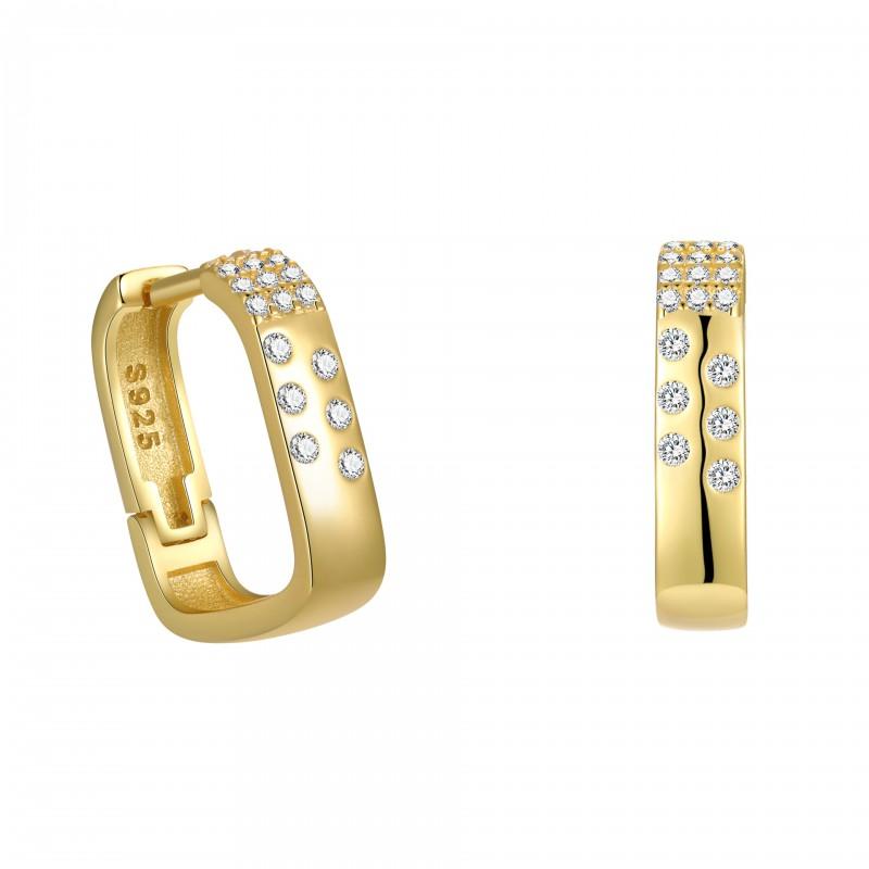 Geometric Square Zircon Stud Earrings Women Minimalist Sterling Hoop Earring With Gold Or Rhodium Plating 925 Sterling Silver