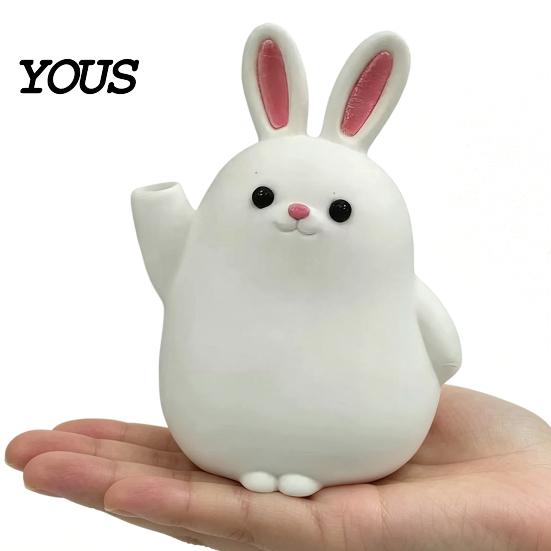 Rabbit Shape Vase 3D Printed Ornament, White Bunny Flower Holder Matte Container, Animal Desktop Decoration for Home Office Ornament