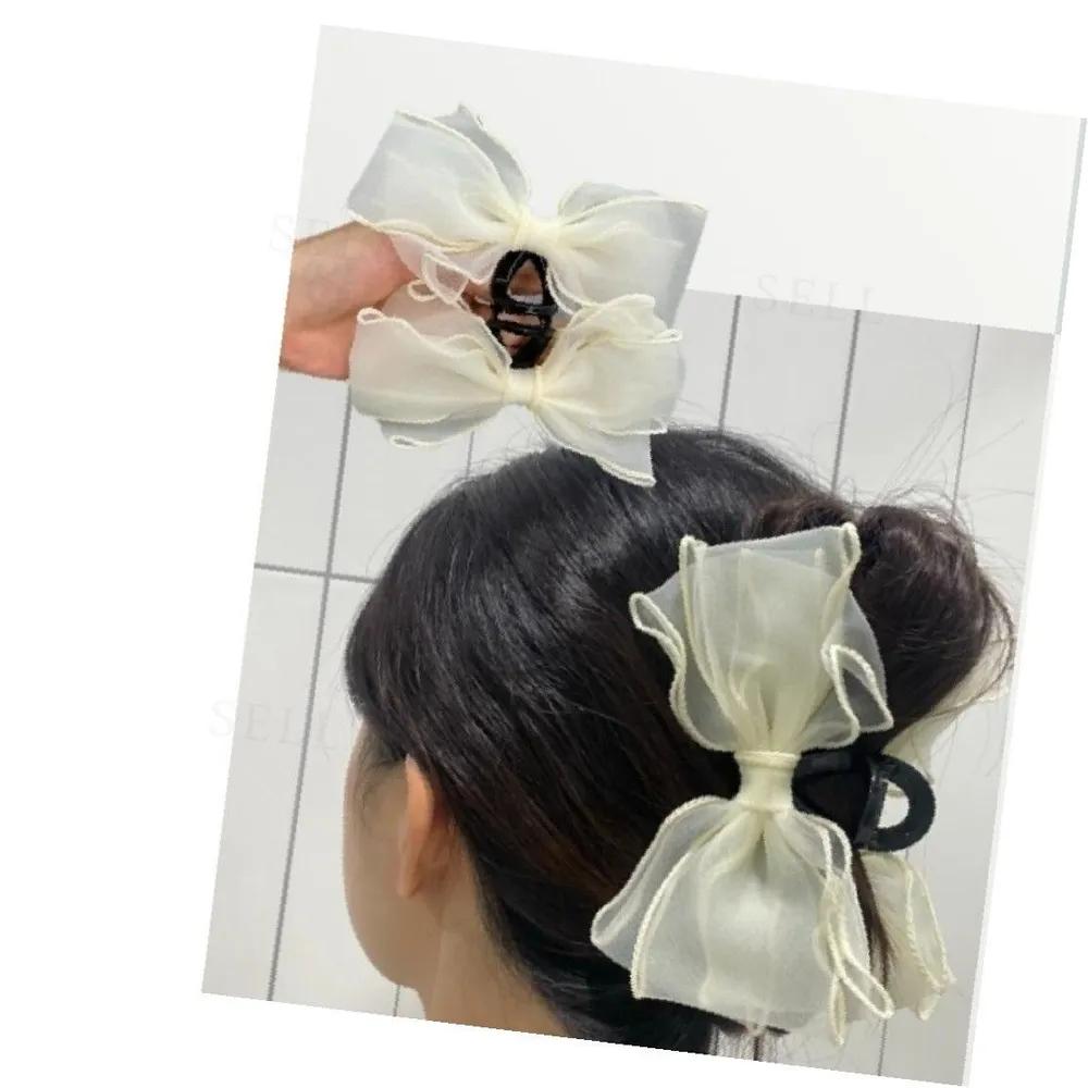 Large ribbon hair clip, white hair clip, ribbon clip, chiffon ribbon pin