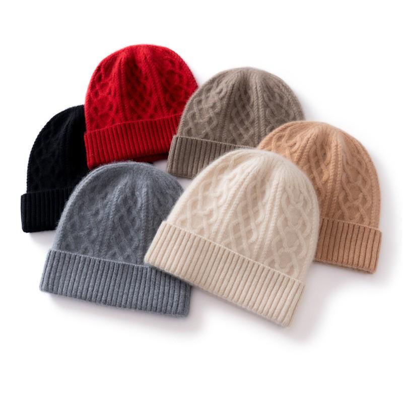 100% Cashmere Knit Beanie Hat With Cable Warm Winter Men Women Unisex Thick Ear Protection Cap