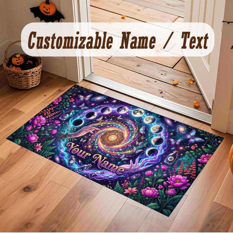 Astronaut Space Theme Soft Crystal Velvet Rug Custom Name & Text Print Non Slip Floor Rug for Bedroom Living Room