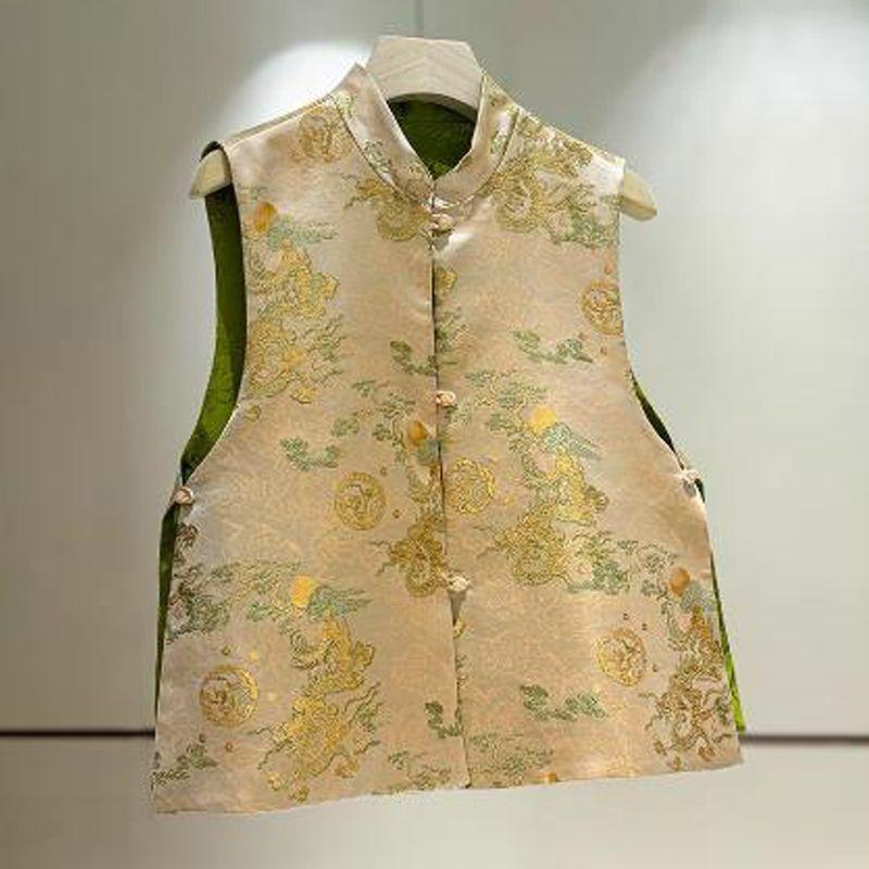 Jacquard Vest Disc Buckle Vest Women's Vest Retro Vest