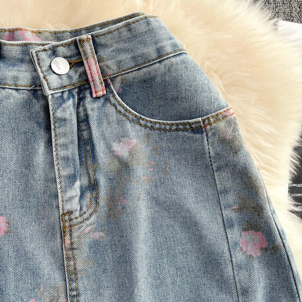 Summer Light Mature Style High Waist Thin Split Rose Blue Denim Skirt Versatile Medium And Long A-Bag Hip Skirt