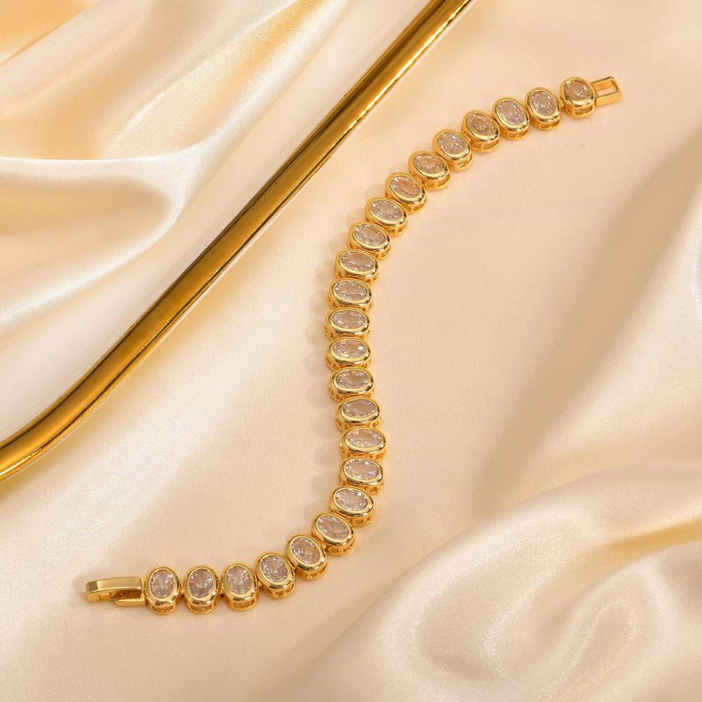 14K Gold-Plated Women's Watch Strap Bracelet with Zircon, Two-Sided Polished Chain, European-American Style Jewelry.