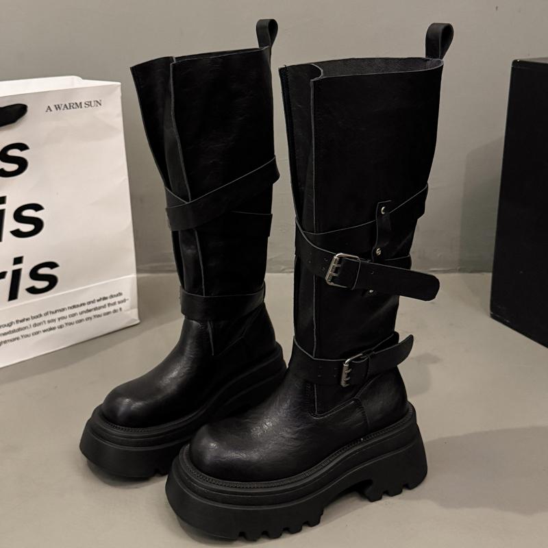 Brand New Women'S Long Boots Knee High Fashion Platform Shoes  Winter Soft Leather Gladiator Motorcycle Boots Mujer