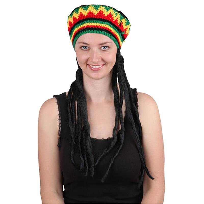 Jamaican Bob Marley Beret Women Wig Fashion Rasta Crochet Hat Party Long Braid Wig Colorful Knitted Hat 28 чёрный