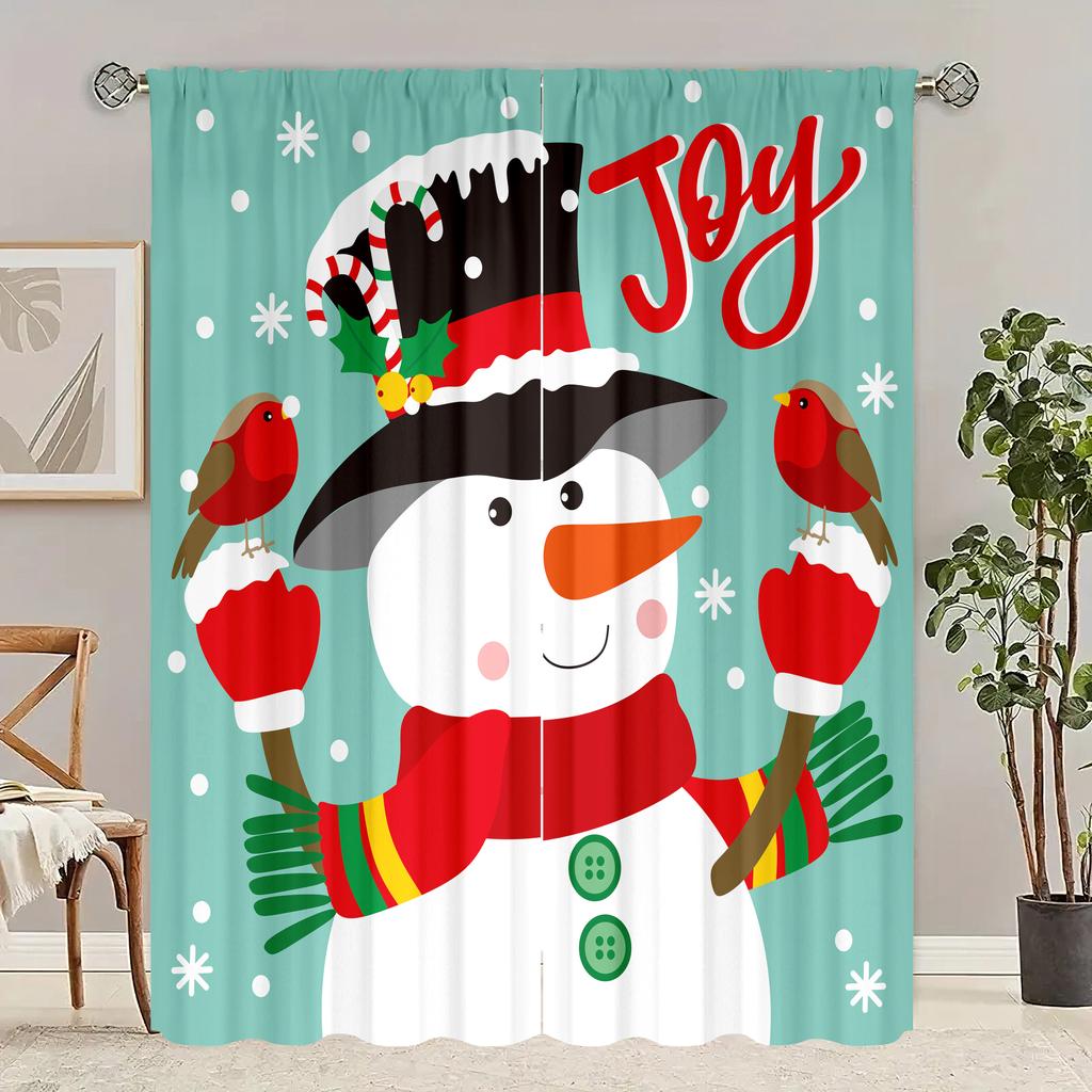 2 Pieces - Christmas - Printed Curtain - Polyester Material - Suitable for Bedroom Decor, Living Room, Study Private Curtain