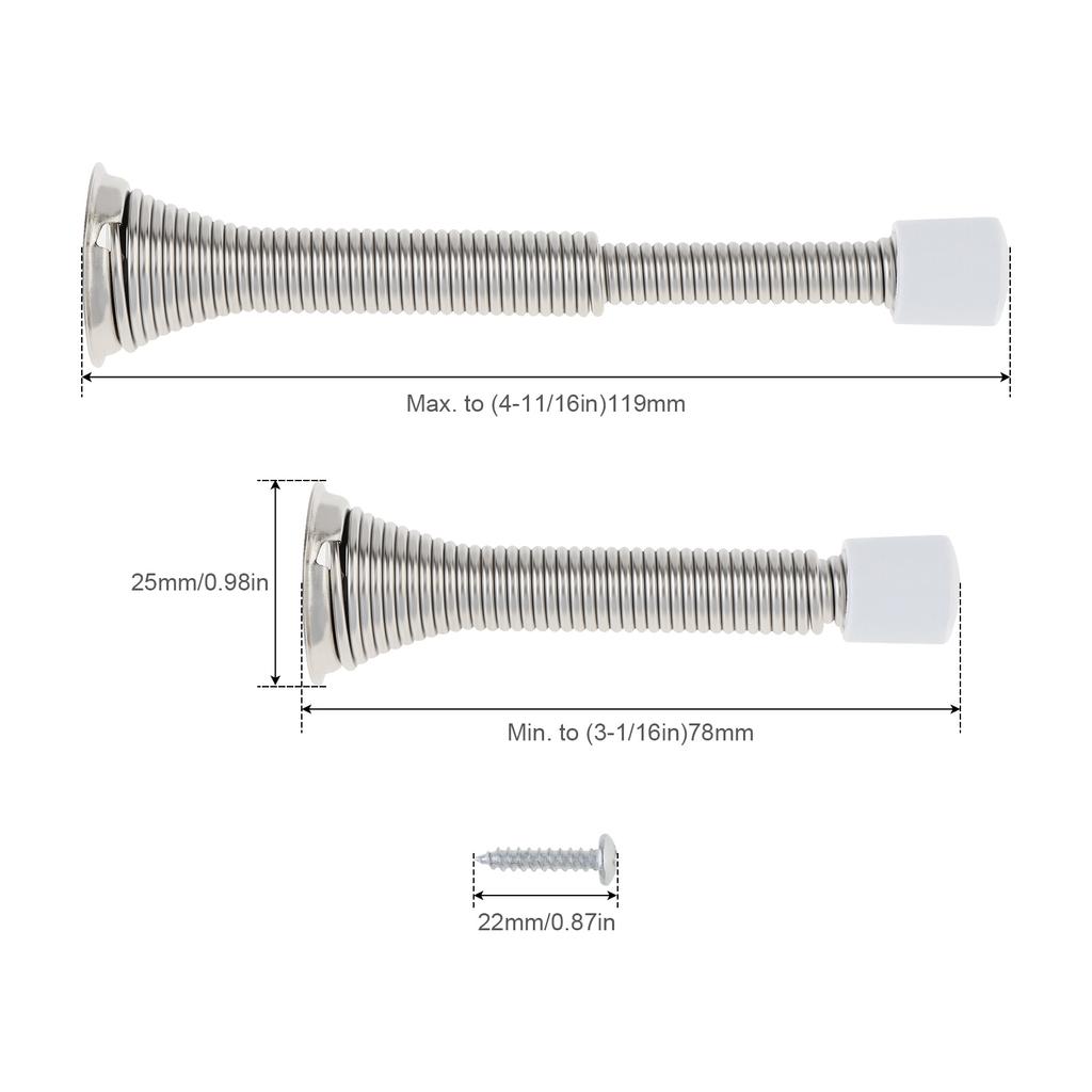 Satinnickel 3 bis 4,7 Zoll 1 Stück Verstellbarer Feder-Türstopper Gummi-Puffer Wandschutz Schwerlast Universelle Passform