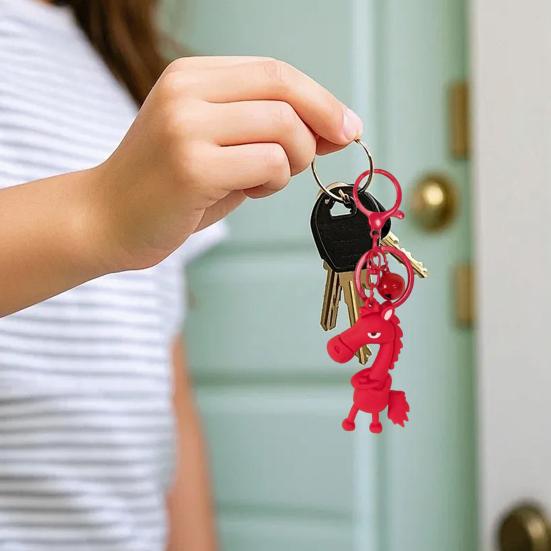 Cool Horse Keychain Cute Cartoon Horse Charm Keychain Metal Keyring with Bell Keychain for Backpacks Handbags