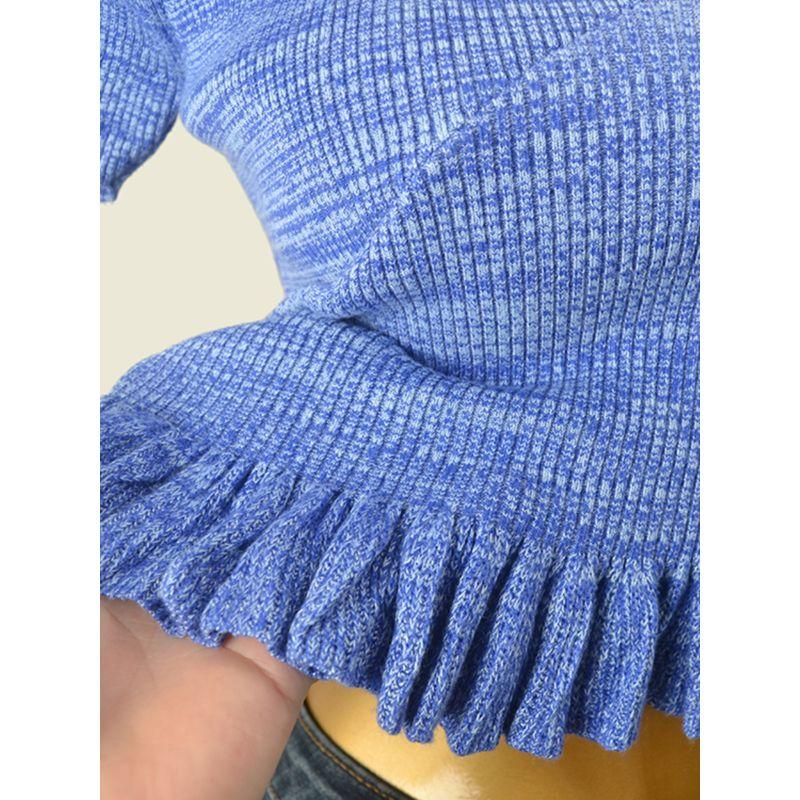 Export Ruffle V-neck Knitting Short-Sleeved T-shirt Export High Waist Short Puff Sleeves Sweet Sexy Chic Bottoming Shirt