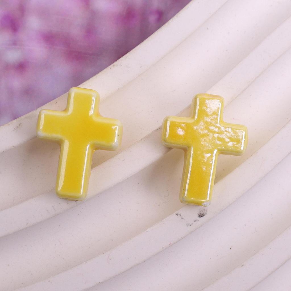 17x14mm Solid Color Ceramic Cross Beads for DIY Jewelry Making